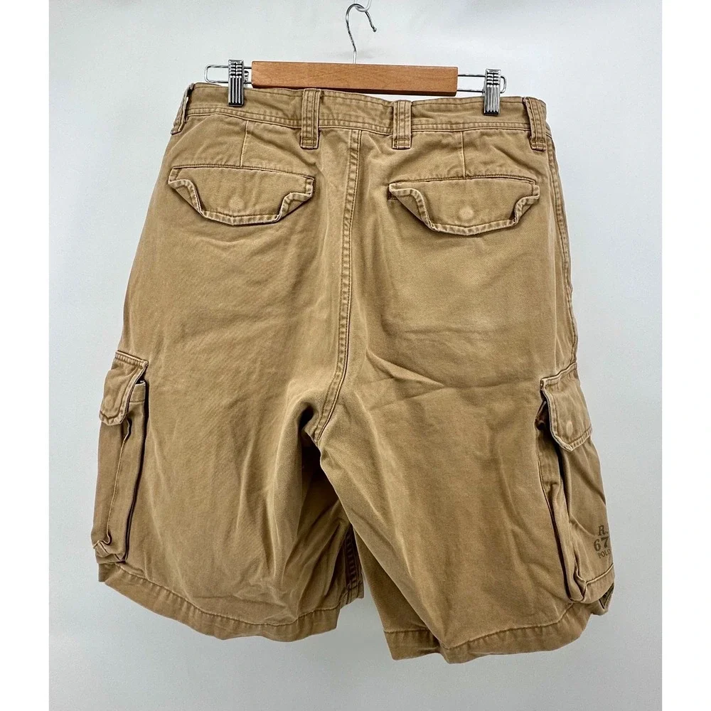 VTG Polo Jeans Co Ralph Lauren Mens 33‎ Tan Military Cargo Shorts 67th Reg RL Co